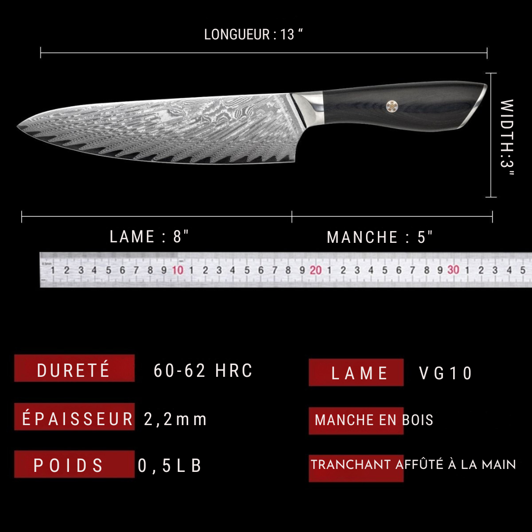 Couteau de Chef Japonais en Damas de 8 Pouces - ChicUndStil