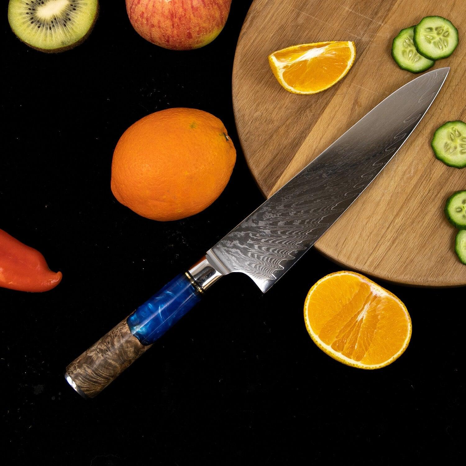 Couteau Chef Damas 20cm Résine Bleue - ChicUndStil