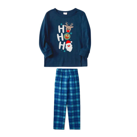 Chic und Stil | Christmas Family Matching Pajamas - Navy & Sky Blue Checked Pajama Set with Holiday HO HO HO Print