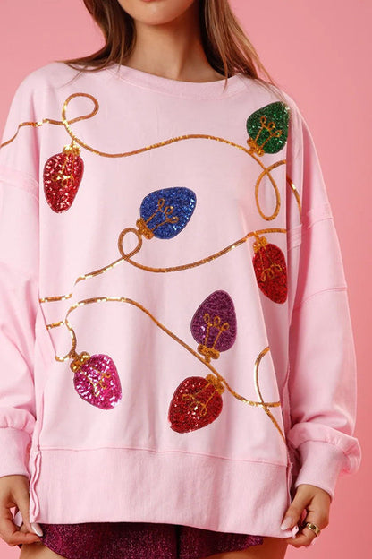 Chic und Stil | Christmas Lights Sequin Slit Pullover Sweatshirt