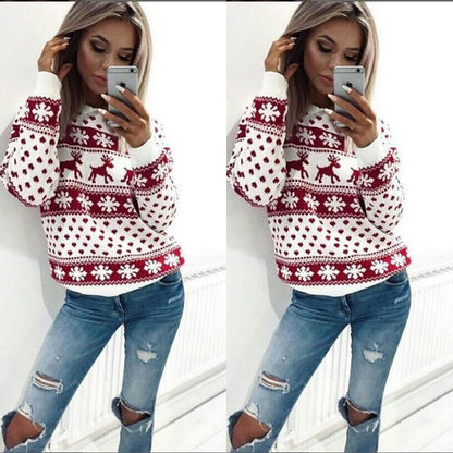 Pull confortable de Noël pour femmes avec motif flocons de neige et renne Chic und Stil