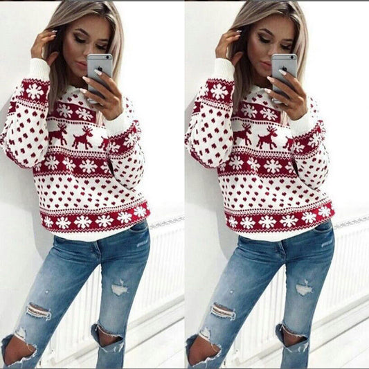 Pull confortable de Noël pour femmes avec motif flocons de neige et renne Chic und Stil