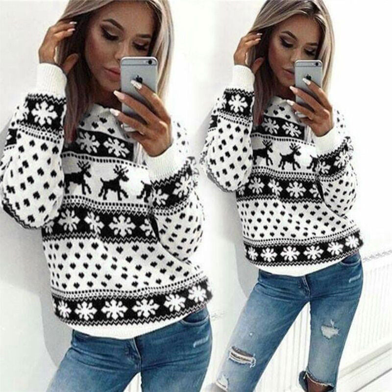 Pull confortable de Noël pour femmes avec motif flocons de neige et renne Chic und Stil