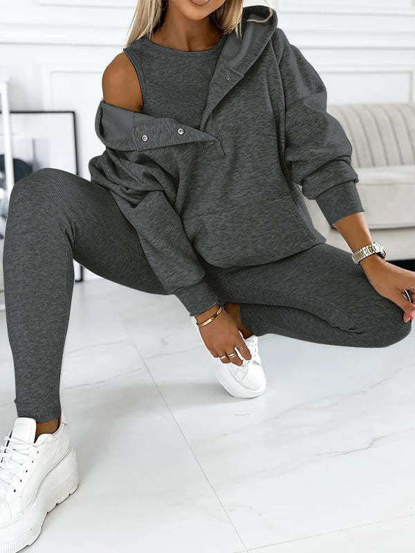 Chic und Stil | 3-piece women's sports set with oversized sweatshirt and slim pants
