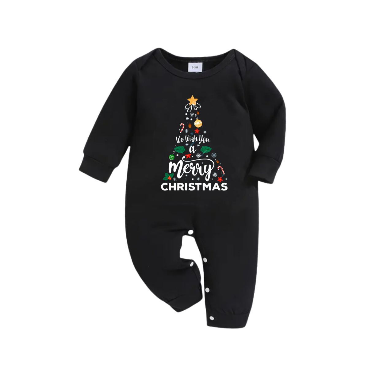 Chic und Stil | "We wish you a Merry Christmas" printed pattern black long-sleeve top with black and green checkered pants family matching pajamas