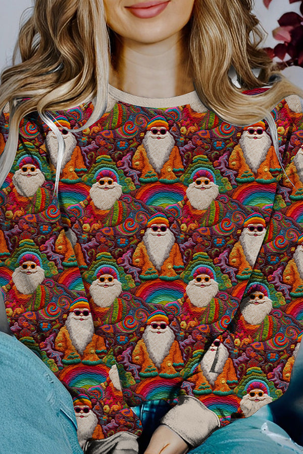 Chic und Stil | Printed Christmas Contrast Color Long Sleeve Pullover Sweatshirt