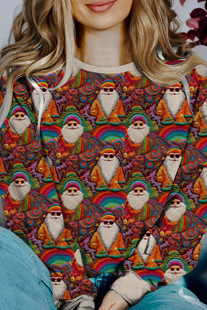 Chic und Stil | Printed Christmas Contrast Color Long Sleeve Pullover Sweatshirt