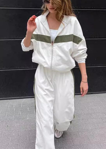 Chic und Stil | Edge - Contrast Zip Jacket and Wide Leg Pants Set
