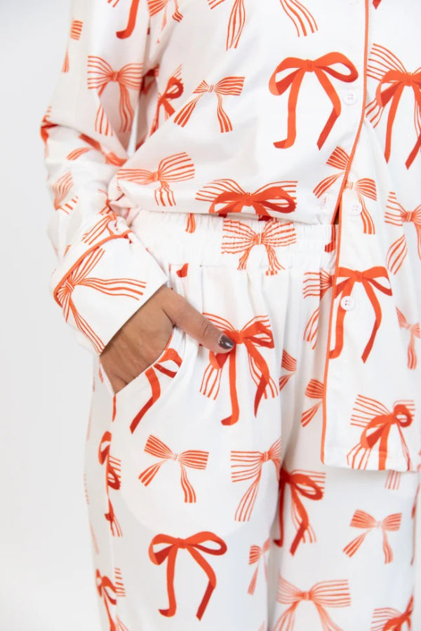 Chic und Stil | Christmas Arch Print Long Sleeve Shirt and Elastic Waist Pocket Pants Set