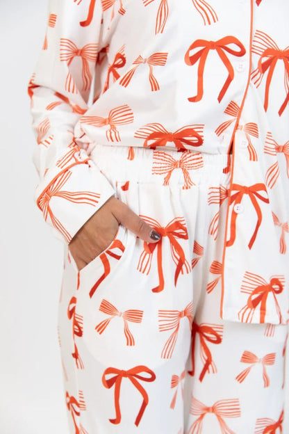 Chic und Stil | Christmas Arch Print Long Sleeve Shirt and Elastic Waist Pocket Pants Set