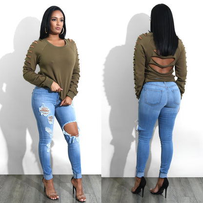 Pull oversized féminin à la mode avec des découpes excitantes et une coupe décontractée Chic und Stil