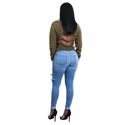 Pull oversized féminin à la mode avec des découpes excitantes et une coupe décontractée Chic und Stil