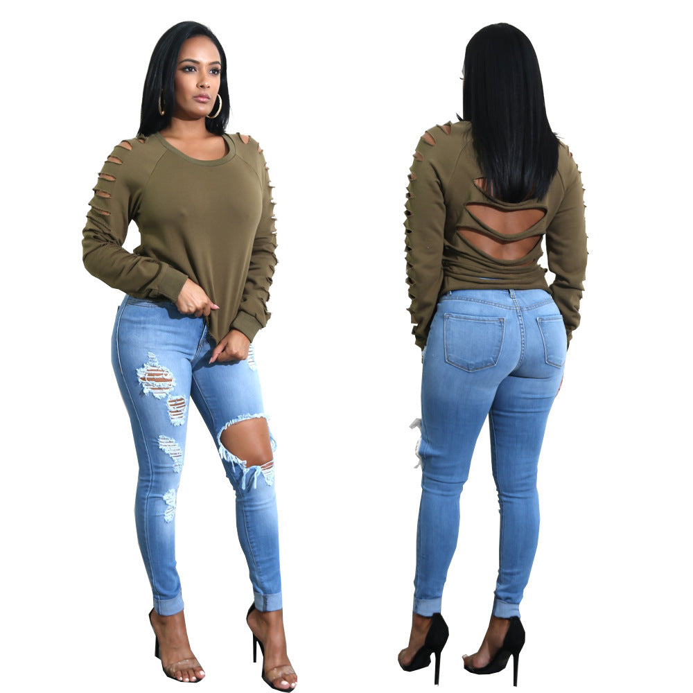 Pull oversized féminin à la mode avec des découpes excitantes et une coupe décontractée Chic und Stil