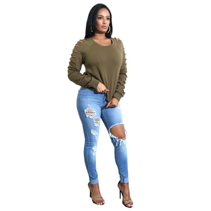 Pull oversized féminin à la mode avec des découpes excitantes et une coupe décontractée Chic und Stil