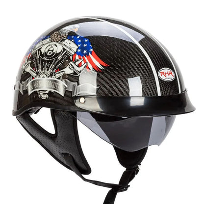 Casque Demi-Face Retro en Fibre de Carbone - Homologué DOT et ECE - ChicUndStil