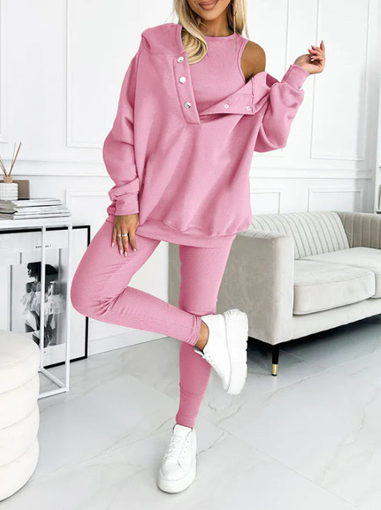 Chic und Stil | 3-piece women's sports set with oversized sweatshirt and slim pants