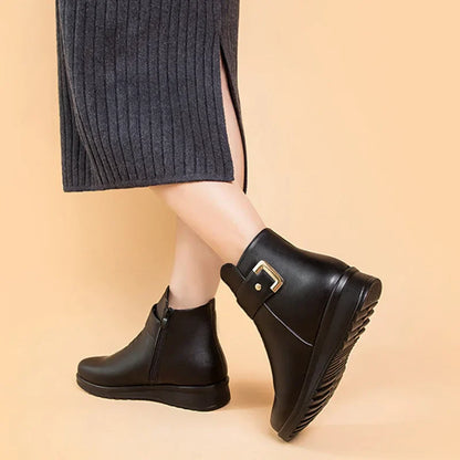 Chic and Style | Women's orthopedic boots with metal buckle in genuine leather and wool