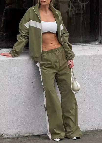 Chic und Stil | Edge - Contrast Zip Jacket and Wide Leg Pants Set