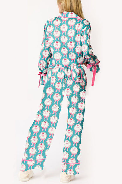 Chic und Stil | Christmas Printed Velvet Lacing Long Sleeve Bag Top and Elastic Waist Pants Set