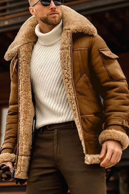 Chic und Stil | Camel Veste en cuir élégante et volatiles pour hommes
