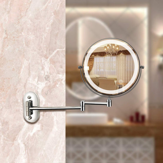 Chic and Style | LED Makeup Mirror with Magnification | Rechargeable | Cosmetic &amp; Bathroom | Chrome Silver