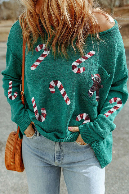 Chic und Stil | Sequin Christmas Graphic Pullover Sweatshirt