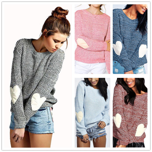 Pull femme avec des patches de coude en forme de cœur et une structure décontractée Chic und Stil