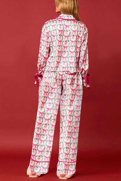 Chic und Stil | Christmas Printed Velvet Lacing Long Sleeve Bag Top and Elastic Waist Pants Set