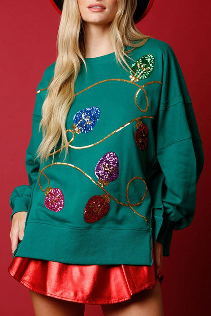 Chic und Stil | Christmas Lights Sequin Slit Pullover Sweatshirt