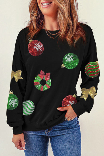 Chic und Stil | Sequin Christmas Graphic Pullover Sweatshirt