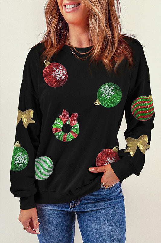 Chic und Stil | Sequin Christmas Graphic Pullover Sweatshirt