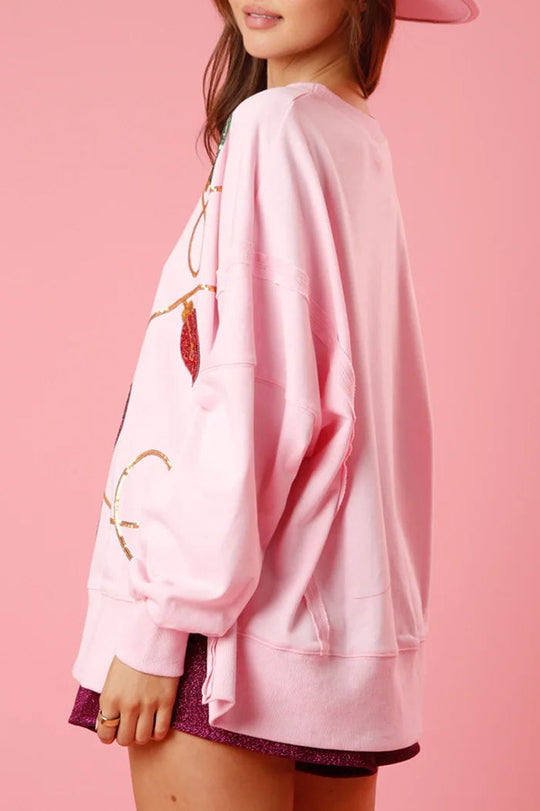 Chic und Stil | Christmas Lights Sequin Slit Pullover Sweatshirt