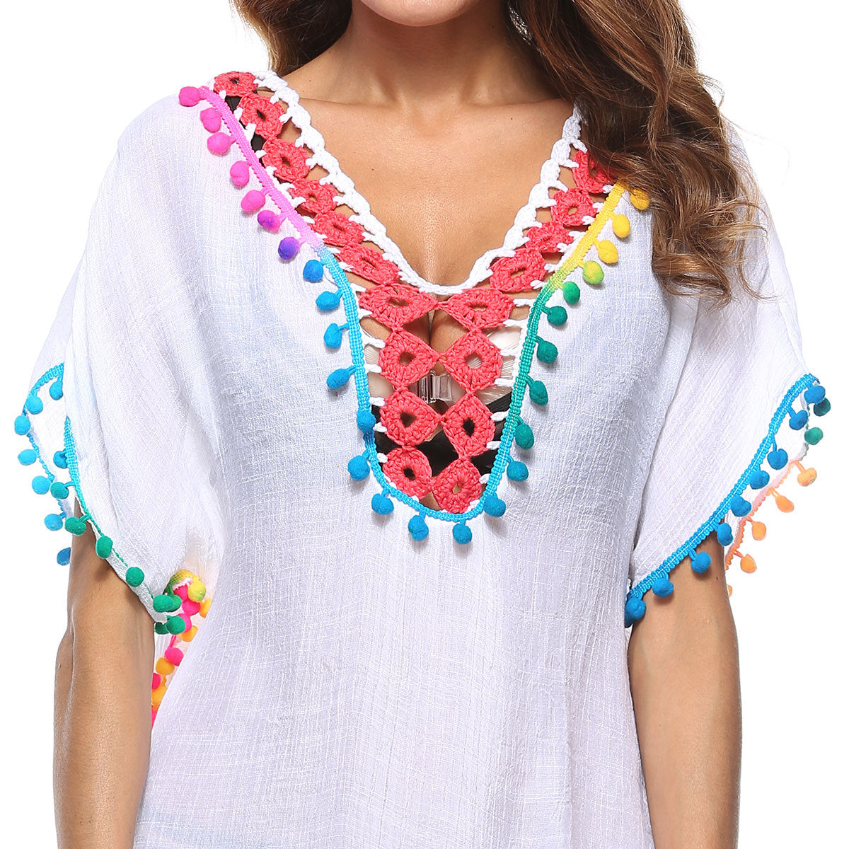 Robe de plage ornée de pompons vifs pour femmes Chic und Stil