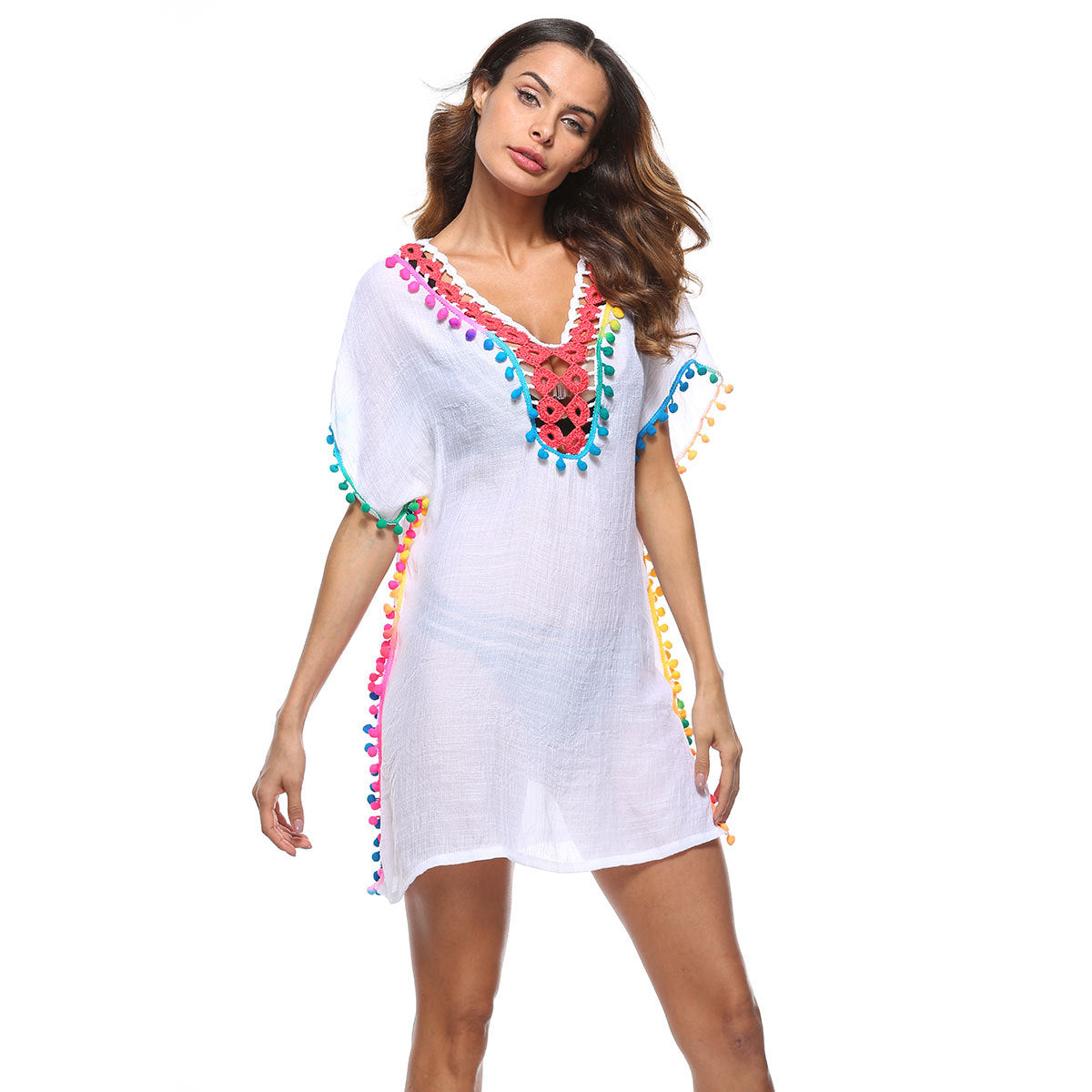 Robe de plage ornée de pompons vifs pour femmes Chic und Stil