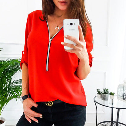 Chemisier femme avec fermeture éclair et manches 3/4 Chic und Stil