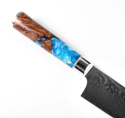 Couteau Chef Damas 20cm Résine Bleue - ChicUndStil