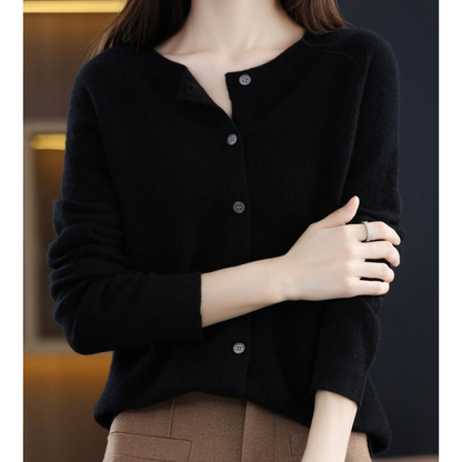 Chic und Stil | Women's Cardigan with O-Neck Made of 100% Pure Merino Wool, Cashmere Sweater