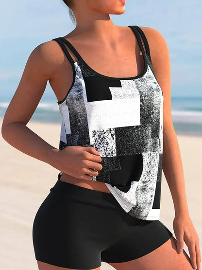 Chic und Stil | Tankini with Double Strap and Geometric Print