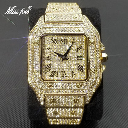 Chic and Style | MISSFOX Ice Out Square Watch for Men