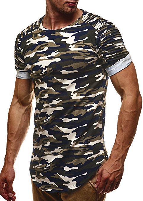 T-shirt premium camouflage pour hommes avec des détails en côtes uniques Chic und Stil