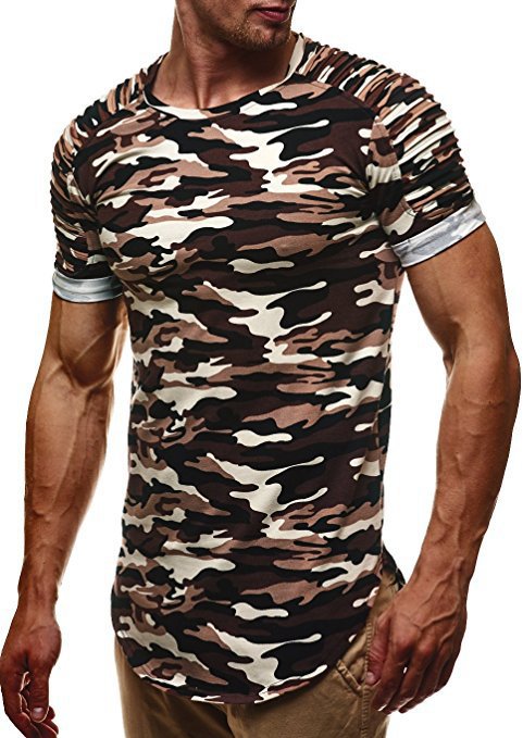 T-shirt premium camouflage pour hommes avec des détails en côtes uniques Chic und Stil