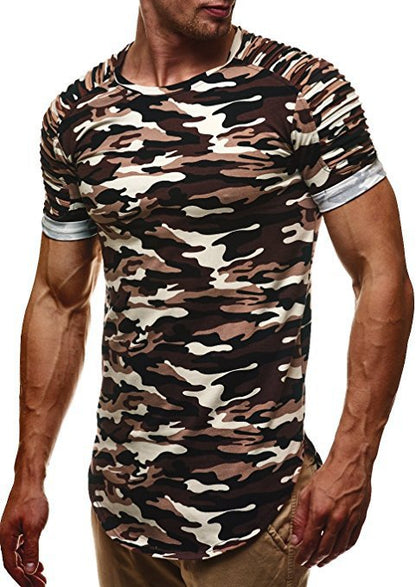 T-shirt premium camouflage pour hommes avec des détails en côtes uniques Chic und Stil