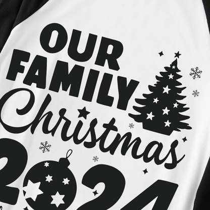 Chic und Stil | Christmas Tree & "Create memories together 2024" Black sleeve tops with contrast patterns and pajama sets with black and green plaid pants for family gatherings with dog bandana