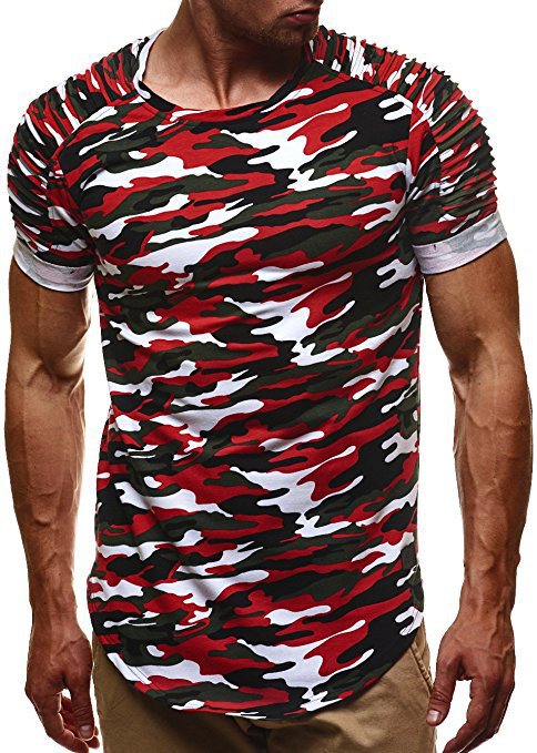 T-shirt premium camouflage pour hommes avec des détails en côtes uniques Chic und Stil