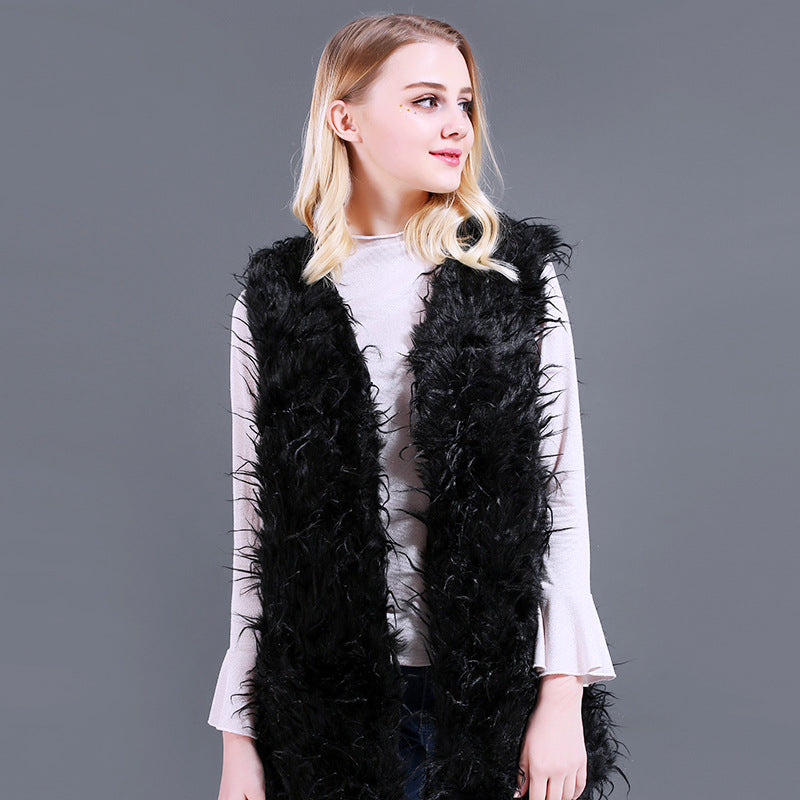 Dames Gilet Kaftan en peluche en fausse fourrure avec décolleté en V profond et poches latérales Chic und Stil