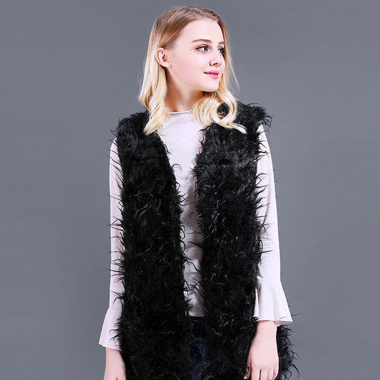 Dames Gilet Kaftan en peluche en fausse fourrure avec décolleté en V profond et poches latérales Chic und Stil