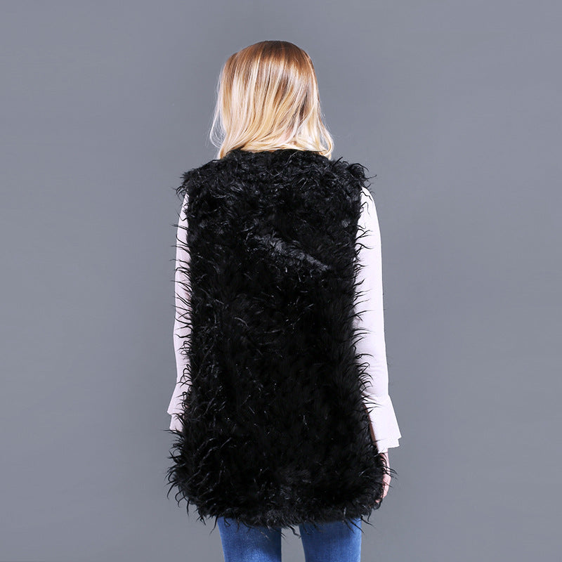 Dames Gilet Kaftan en peluche en fausse fourrure avec décolleté en V profond et poches latérales Chic und Stil