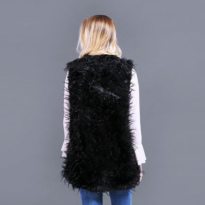 Dames Gilet Kaftan en peluche en fausse fourrure avec décolleté en V profond et poches latérales Chic und Stil