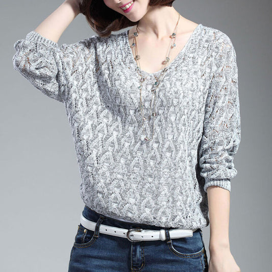 Pull en tricot pour femmes avec décolleté en V et motif perforé aérien Chic und Stil