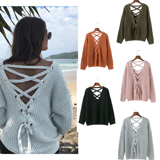 Pull femme en tricot avec décolleté décoratif au dos et lacet Chic und Stil